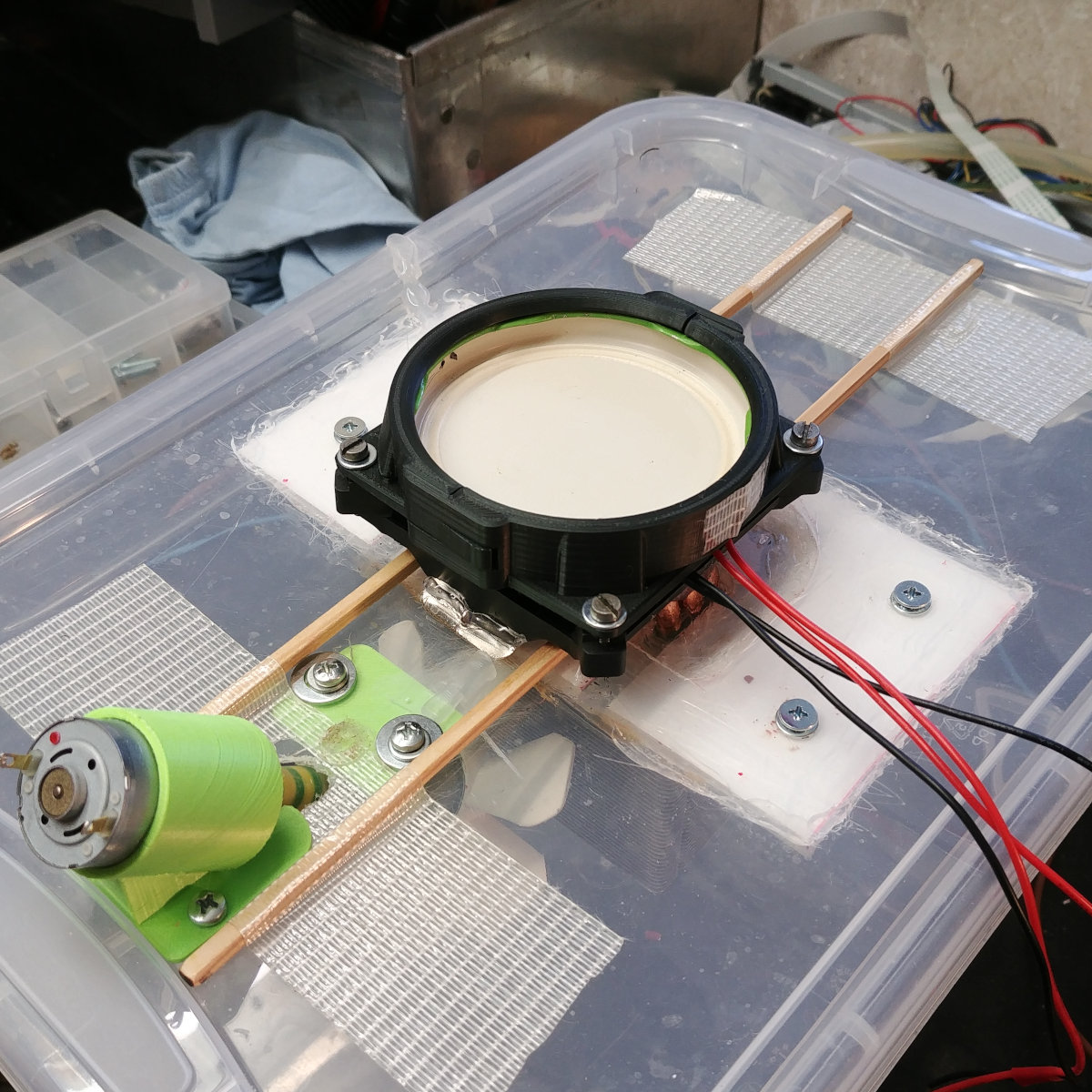 Lower plate and an improvised cooling system in place