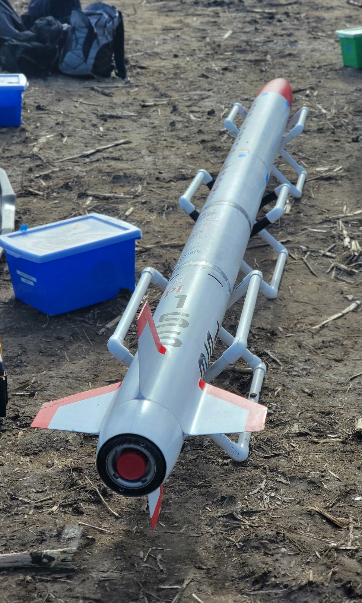 The assembled Capricornus project rocket, ready for transport